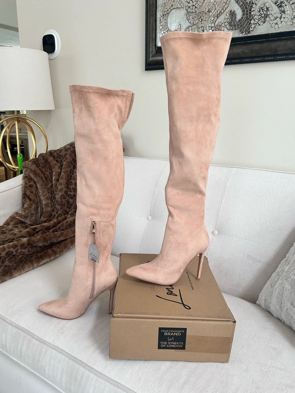 Stiletto Over-the-Knee Boots in Blush Beige  Suede